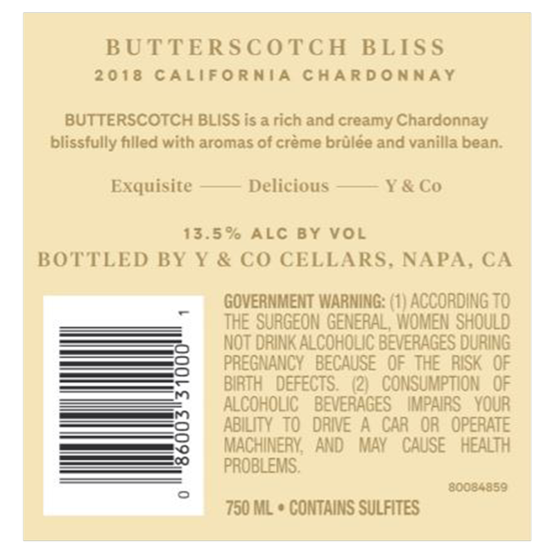 Y & Co Butterscotch Bliss Chardonnay 750ml