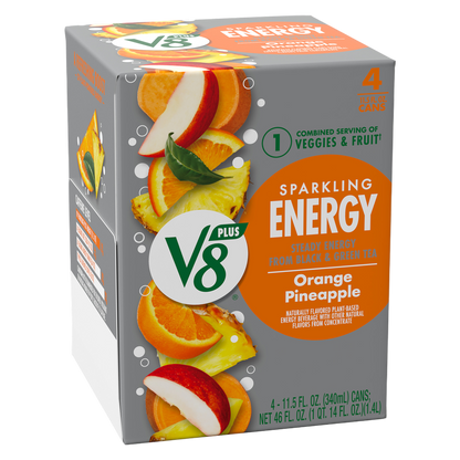 V8 Plus Energy Sparkling Orange Pineapple 4pk 11.5oz Can