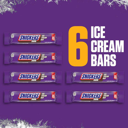 SNICKERS Ice Cream, Dark Chocolatey Peanut Butter Ice Cream Bars, 6ct