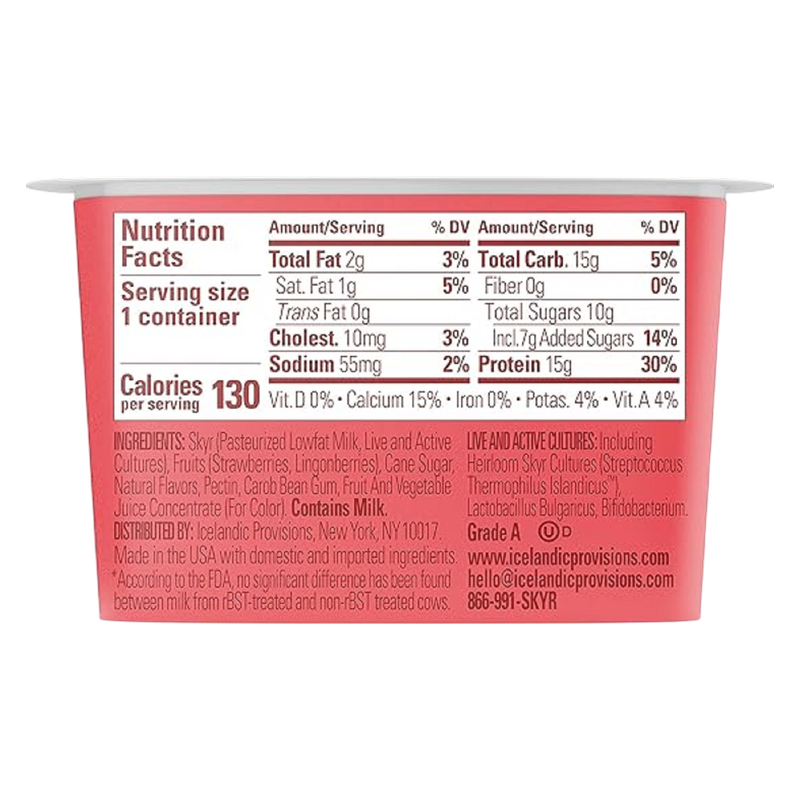 Icelandic Provisions Strawberry Lingonberry Skyr Yogurt - 5.3oz