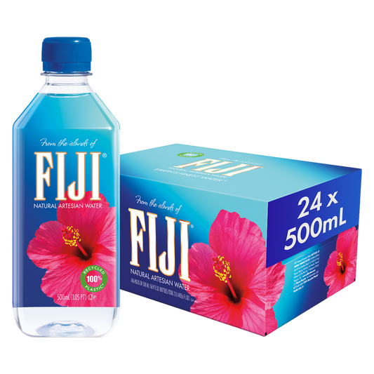 FIJI Natural Artesian Bottled Water 500 mL / 16.9 Fl Ounce (Pack of 24 Singles)