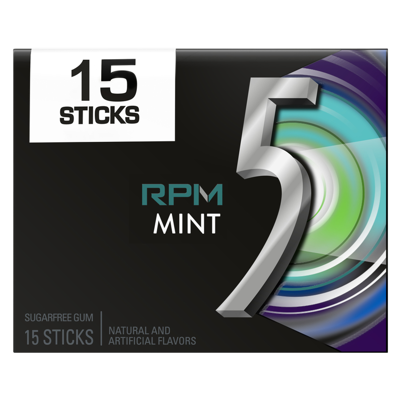 5 GUM RPM Mint Sugar Free Chewing Gum, Five Gum, 15 Stick Pack