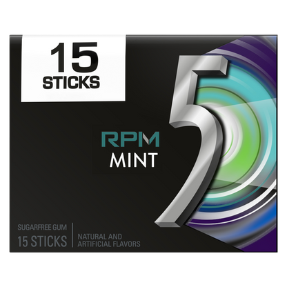 5 GUM RPM Mint Sugar Free Chewing Gum, Five Gum, 15 Stick Pack