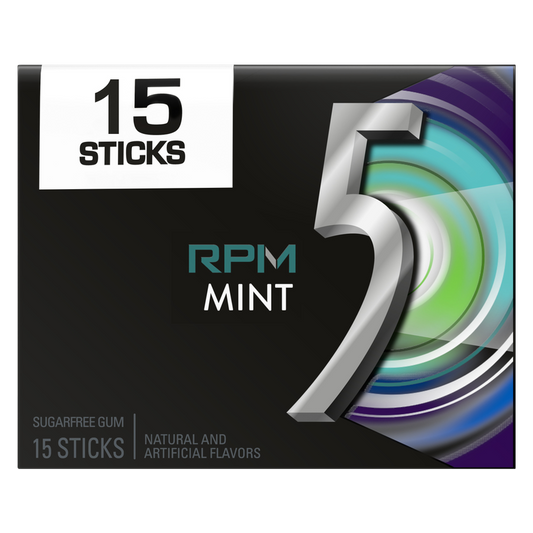 5 GUM RPM Mint Sugar Free Chewing Gum, Five Gum, 15 Stick Pack