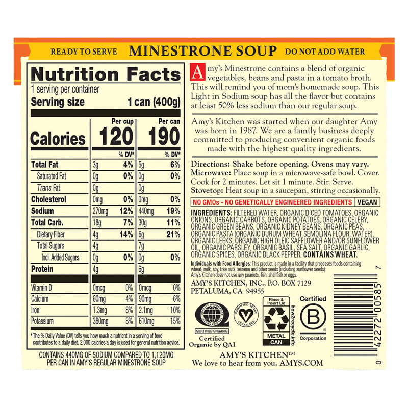 Amy's Organic Minestrone Soup 14.1oz