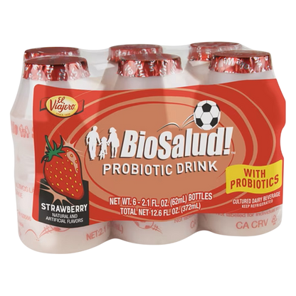 El Viajero Bio Salud Strawberry Cultured Dairy Beverage, 2.1oz 6pack