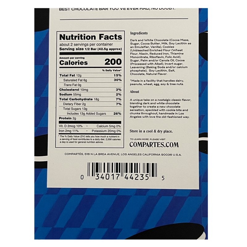 Compartés Cookies & Cream Gourmet Chocolate Bar 3oz