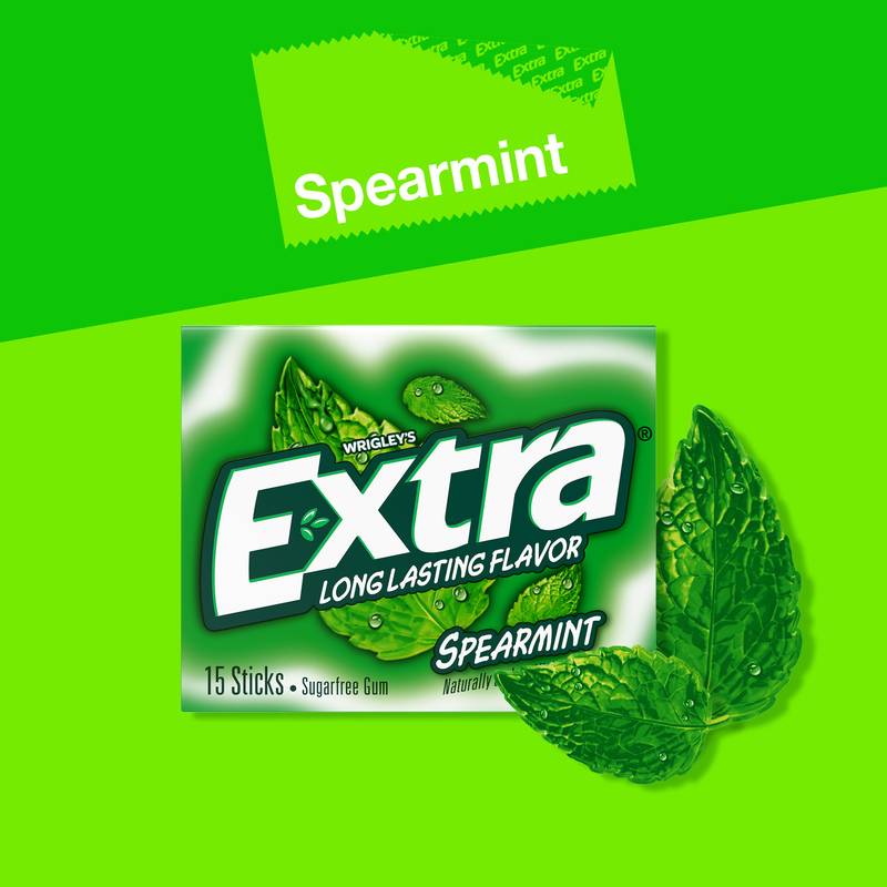 EXTRA Gum Spearmint Sugar Free Chewing Gum, Single Pack, 15 Stick