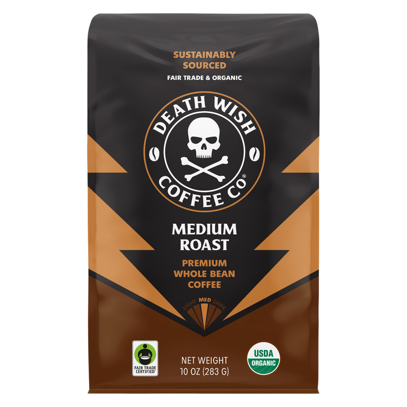 Death Wish Coffee Organic Medium Roast Whole Bean 10oz Bag