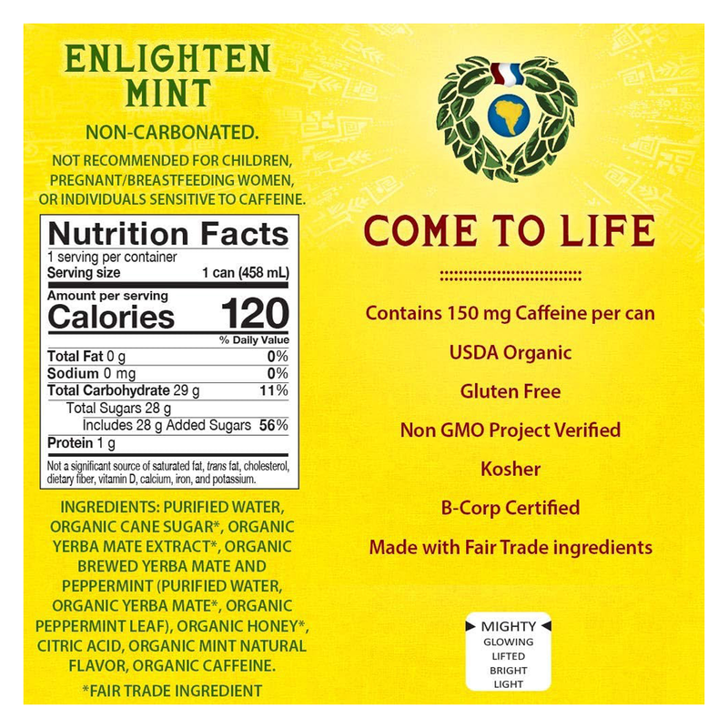 Guayaki Yerba Mate Organic Enlighten Mint 15.5oz Can
