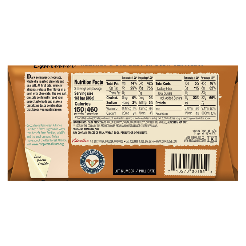 Chocolove Almond & Sea Salt in Dark Chocolate 3.2oz