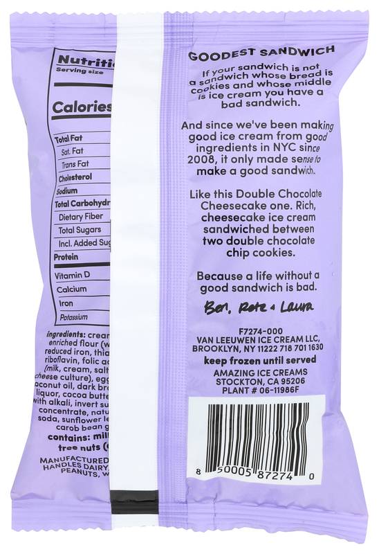 Van Leeuwen Double Chocolate Cheesecake Sandwich 5.8oz