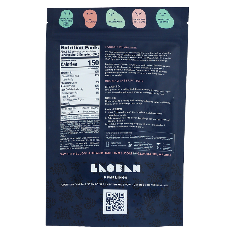 Laoban Dumplings Pork & Chive Frozen Dumplings 8oz