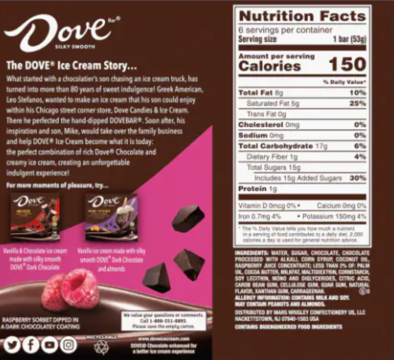 Dove Raspberry Sorbet With Dark Chocolate Snack Size Bars, 6ct