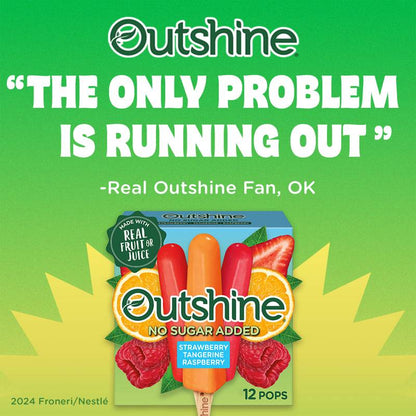 Outshine No Sugar Added Strawberry, Tangerine, and Raspberry Frozen Fruit Pops, Variety Pack, 12ct