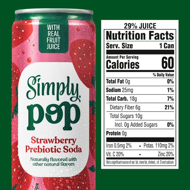 Simply Pop Strawberry Prebiotic Soda 12oz Can