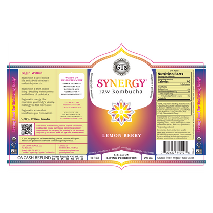 GT's SYNERGY Lemon Berry Kombucha 10oz Bottle