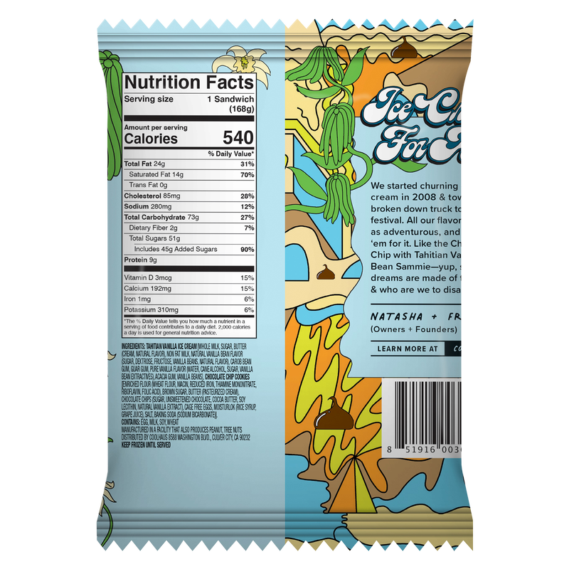 Coolhaus Tahitian Vanilla Bean with Chocolate Chip Cookie Ice Cream Sandwich 5.8oz