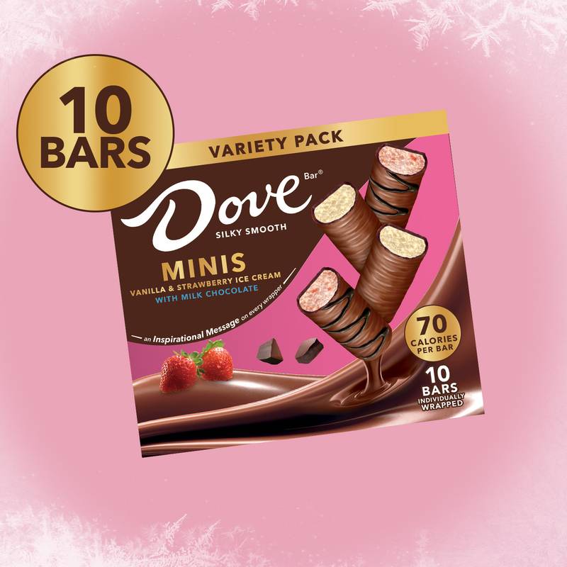 DOVE Vanilla & Strawberry Ice Cream Mini Milk Chocolate Ice Cream Bars Assortment, 10ct
