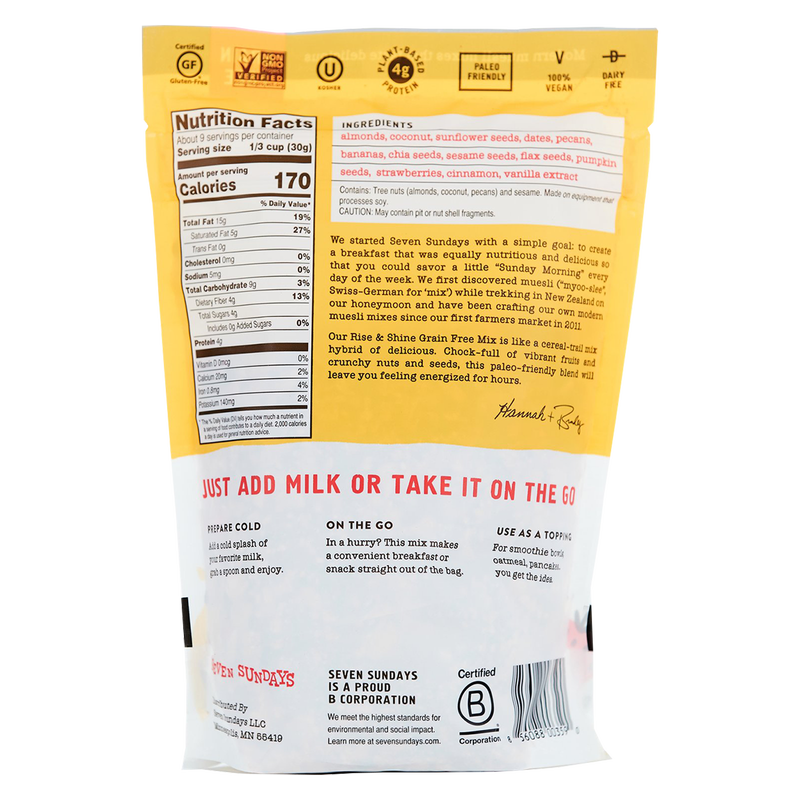 Seven Sundays Rise & Shine Strawberry Grain Free Muesli 10oz Bag