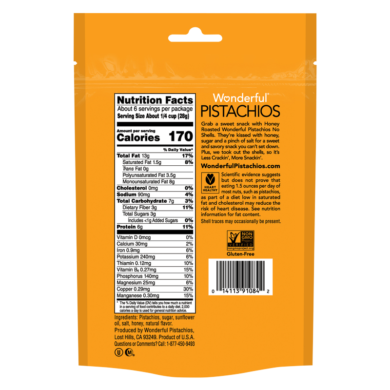Wonderful Honey Roasted No Shell Pistachios 5.5oz