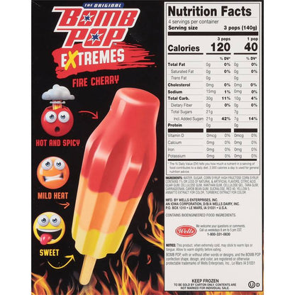 Bomb Pop Extremes Fire Cherry Ice Pops 12ct