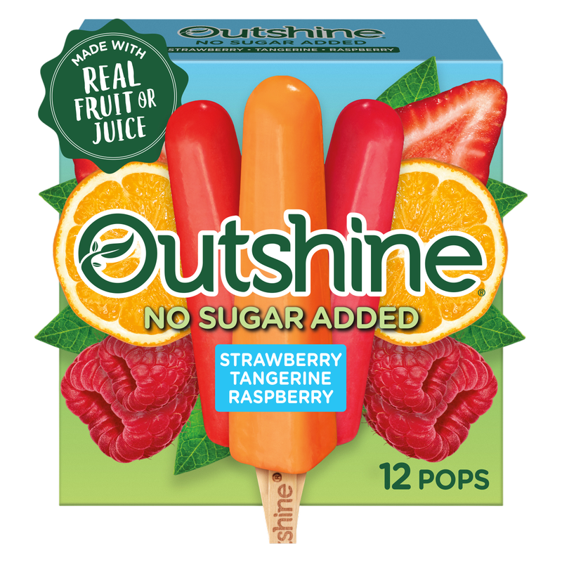 Outshine No Sugar Added Strawberry, Tangerine, and Raspberry Frozen Fruit Pops, Variety Pack, 12ct
