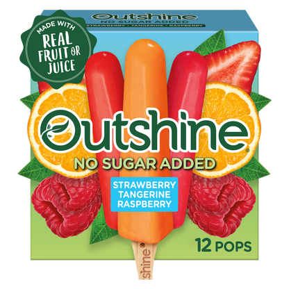 Outshine No Sugar Added Strawberry, Tangerine, and Raspberry Frozen Fruit Pops, Variety Pack, 12ct