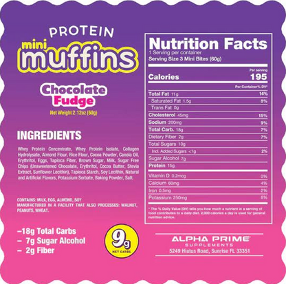 Prime Bites Chocolate Fudge Protein Muffins, 2.1 oz