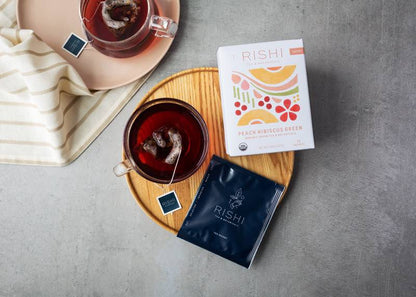Rishi Tea Organic Peach Hibiscus Green Tea Sachets 15ct Box