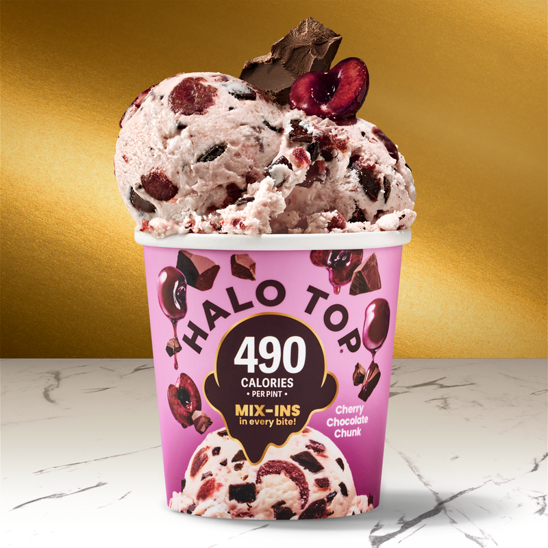 Halo Top Cherry Chocolate Chip Chunk Light Ice Cream, Lower Calorie Frozen Dessert Pint, 16 fl oz