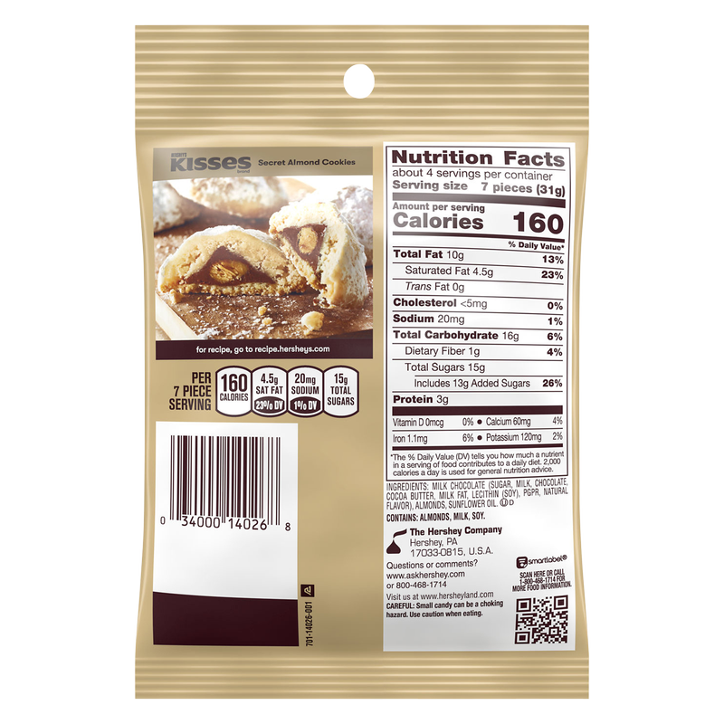 Hershey's Kisses Milk Chocolate with Almonds Candy 4.48oz