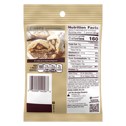 Hershey's Kisses Milk Chocolate with Almonds Candy 4.48oz