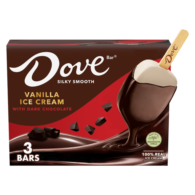 DOVE Vanilla Ice Cream Bars Coated With Dark Chocolate, 3ct