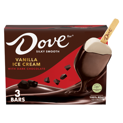 DOVE Vanilla Ice Cream Bars Coated With Dark Chocolate, 3ct