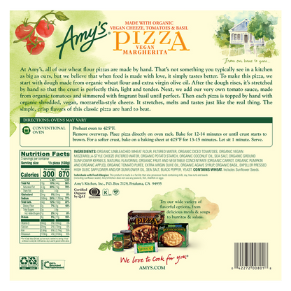 Amy's Frozen Vegan Margherita Pizza 8in 13.5oz