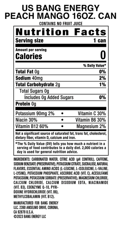 Bang Energy Peach Mango 16oz Can