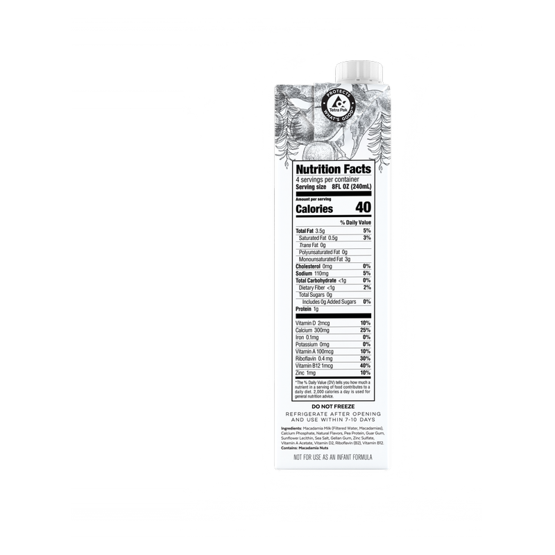 Milkadamia Unsweetened Vanilla Macadamia Milk 32oz Carton