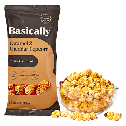 Basically Premium Caramel Cheddar Mix Small Batch Popcorn 5.5oz