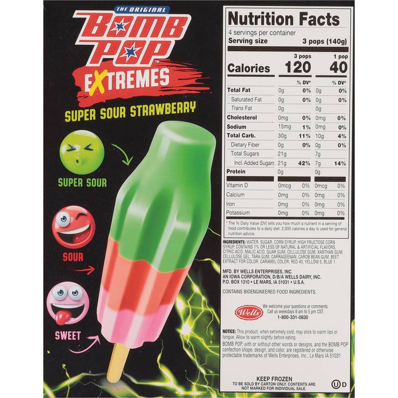 Bomb Pop Extremes Super Sour Strawberry Ice Pops, 12 Pack