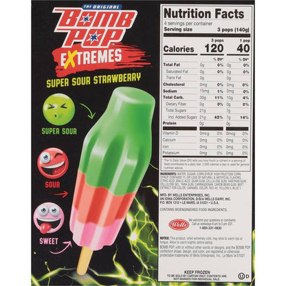 Bomb Pop Extremes Super Sour Strawberry Ice Pops, 12 Pack