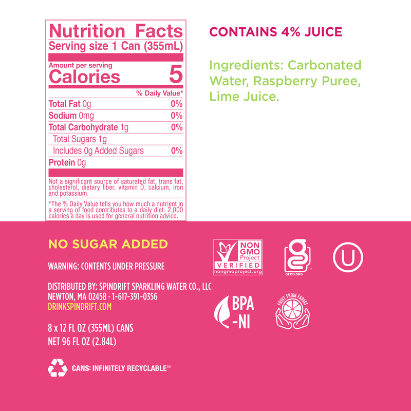 Spindrift Raspberry Lime 16oz Can