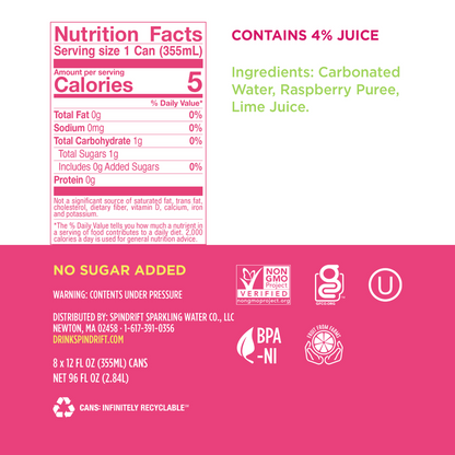 Spindrift Raspberry Lime 16oz Can