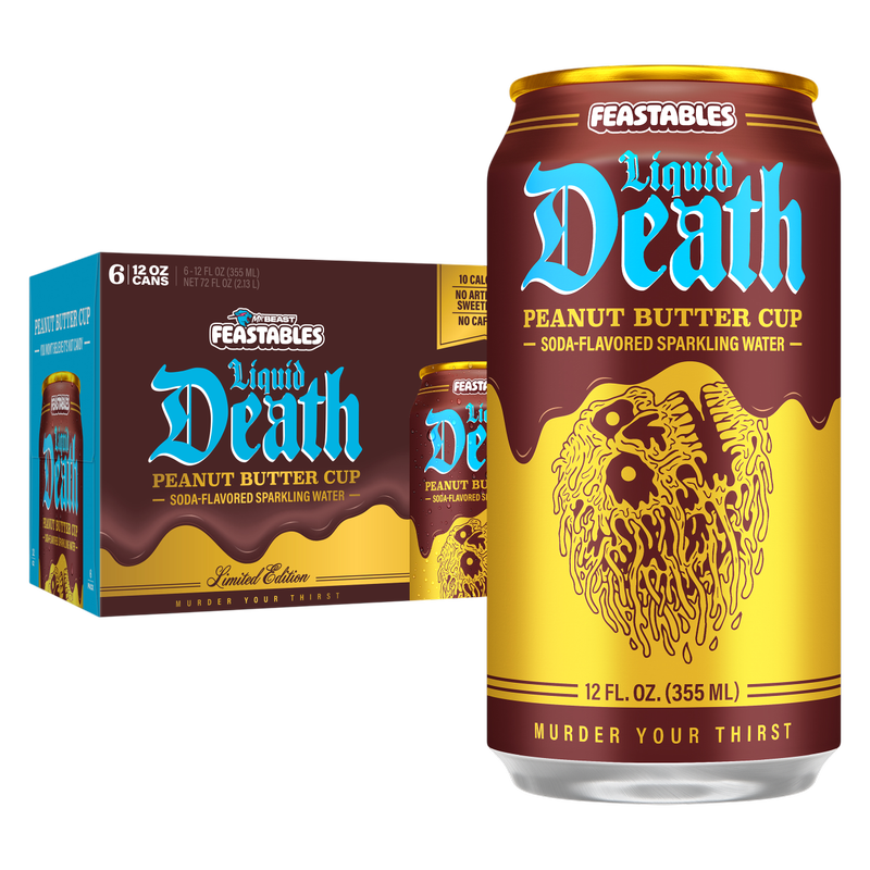 Liquid Death Soda-Flavored Sparkling Water Feastables Peanut Butter Cup 6pk 12oz Can
