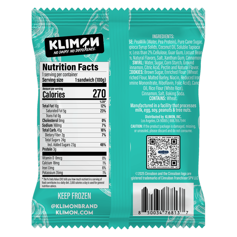 KLIMON Cinnabon™ Cinnamon Roll Dairy-Free Ice Cream Sandwich