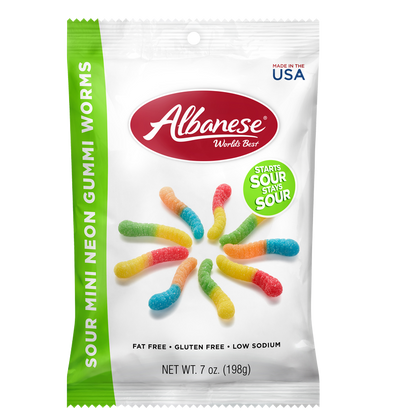 Albanese Confectionery Sour 12 Flavor Mini Gummi Worms 7oz