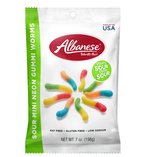 Albanese Confectionery Sour 12 Flavor Mini Gummi Worms 7oz