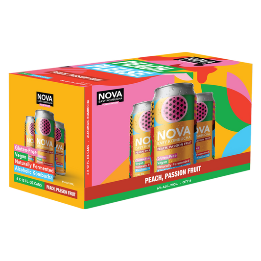 NOVA Kombucha Peach Passion Fruit 6pk 12oz Can