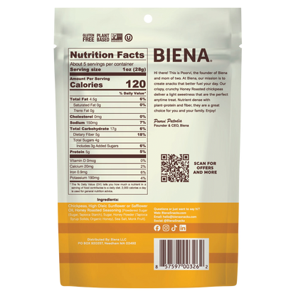 Biena Honey Roasted Chickpea Snacks 5oz