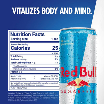 Red Bull Energy Drink Sugar Free 12pk 16oz Can- XL